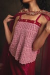 Buy_Nikita Vishakha_Pink Top Mesh Skirt Velvet Cape Net Zardozi Crop Top Sahiba Set With _Online_at_Aza_Fashions