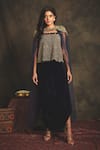 Buy_Nikita Vishakha_Blue Top Mesh Skirt Velvet Cape Net Zardozi Crop Sahiba Draped Set With _at_Aza_Fashions
