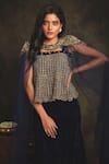 Buy_Nikita Vishakha_Blue Top Mesh Skirt Velvet Cape Net Zardozi Crop Sahiba Draped Set With _Online_at_Aza_Fashions