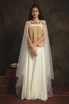 Buy_Nikita Vishakha_White Top Mesh Sharara Organza Cape Net Zardozi Crop Top Razia Set With _at_Aza_Fashions
