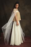 Nikita Vishakha_White Top Mesh Sharara Organza Cape Net Zardozi Crop Top Razia Set With _Online_at_Aza_Fashions