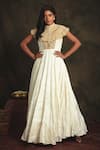 Buy_Nikita Vishakha_White Gown Velvet Embroidered Zardozi Cape Crew Neck Tareefa With _at_Aza_Fashions