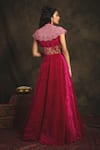 Shop_Nikita Vishakha_Pink Gown Velvet Embroidered Zardozi Cape Crew Neck Tareefa With _at_Aza_Fashions