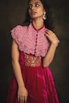 Buy_Nikita Vishakha_Pink Gown Velvet Embroidered Zardozi Cape Crew Neck Tareefa With _Online_at_Aza_Fashions