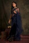 Buy_Nikita Vishakha_Blue Bralette Mesh Saree Bottom Velvet Draped Janki Pre-stitched Ruffle Set _Online_at_Aza_Fashions