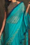 Shop_Nikita Vishakha_Blue Silk Organza, Bralette Mesh Saree Bottom Velvet Draped Vaidehi Set _Online_at_Aza_Fashions
