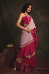 Nikita Vishakha_Pink Blouse And Saree Bottom Velvet Dupatta Mesh Zardozi Vaishavi Ruffle Set _Online_at_Aza_Fashions