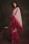 Buy_Nikita Vishakha_Pink Blouse And Saree Bottom Velvet Dupatta Mesh Zardozi Vaishavi Ruffle Set _Online_at_Aza_Fashions