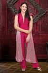 Buy_Nikita Vishakha_Pink Jumpsuit Georgette Jacket Mesh Zardozi Jumpsuit Plunge Samaira With _at_Aza_Fashions