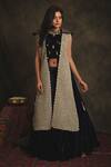 Buy_Nikita Vishakha_Blue Lehenga And Blouse Velvet Jacket Mesh Zardozi Blouse Padmini Set With _at_Aza_Fashions