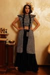 Buy_Nikita Vishakha_Blue Lehenga Velvet Bralette And Jacket Mesh Zardozi Blouse V Arzoo Set With _at_Aza_Fashions