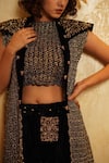 Nikita Vishakha_Blue Lehenga Velvet Bralette And Jacket Mesh Zardozi Blouse V Arzoo Set With _Online_at_Aza_Fashions