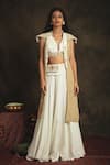 Buy_Nikita Vishakha_White Bralette Velvet Lehenga Raw Silk Jacket Mesh Afreen Set With _at_Aza_Fashions