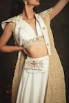 Buy_Nikita Vishakha_White Bralette Velvet Lehenga Raw Silk Jacket Mesh Afreen Set With _Online_at_Aza_Fashions