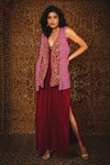 Buy_Nikita Vishakha_Pink Gown  Shrug Mesh And Embroidered Zeenat Slit With Jacket _at_Aza_Fashions