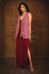 Nikita Vishakha_Pink Gown  Shrug Mesh And Embroidered Zeenat Slit With Jacket _Online_at_Aza_Fashions