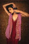 Buy_Nikita Vishakha_Pink Gown  Shrug Mesh And Embroidered Zeenat Slit With Jacket _Online_at_Aza_Fashions