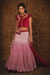 Buy_Nikita Vishakha_Pink Blouse Velvet Lehenga Mesh Dupatta Net Zardozi Band Collar Begum Set_at_Aza_Fashions