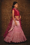 Nikita Vishakha_Pink Blouse Velvet Lehenga Mesh Dupatta Net Zardozi Band Collar Begum Set_Online_at_Aza_Fashions
