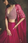 Buy_Nikita Vishakha_Pink Bralette Mesh Lehenga Net And Organza Cape Silk Rajshree Set With _Online_at_Aza_Fashions