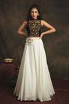 Nikita Vishakha_White Top Velvet Lehenga Organza Embroidered Zardozi Round Myraa And Set _Online_at_Aza_Fashions