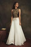 Shop_Nikita Vishakha_White Top Velvet Lehenga Organza Embroidered Zardozi Round Myraa And Set _at_Aza_Fashions