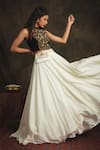 Buy_Nikita Vishakha_White Top Velvet Lehenga Organza Embroidered Zardozi Round Myraa And Set _at_Aza_Fashions