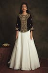 Buy_Nikita Vishakha_White Top Velvet Lehenga Organza Embroidered Zardozi Round Nyraa And Set _at_Aza_Fashions