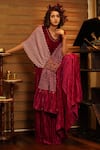 Buy_Nikita Vishakha_Pink Top And Palazzo Velvet Stole Mesh Zardozi V Neck Gazal Set With _at_Aza_Fashions