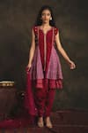 Buy_Nikita Vishakha_Pink Kurta Mesh And Velvet Dhoti Pant Velvet Dupatta Net Yashaswi Set _at_Aza_Fashions