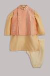 Buy_Minikin_Peach Cotton Silk Embroidered Bundi And Kurta Set For Boys_at_Aza_Fashions
