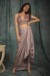 Buy_Nikita Vishakha_Purple Modal Satin Hand Embroidered Crochet Work Bralette And Cowl Skirt Set _at_Aza_Fashions