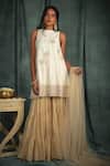 Buy_Nikita Vishakha_White Raw Silk, Organza, Net Pearl Work Hand Embroidered Kurta Sharara Set _at_Aza_Fashions