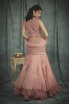 Shop Nikita Vishakha Pink Organza, Net Crochet , Pearl Hand Blouse And Tiered Lehenga Set at Aza Fashions Shop_Nikita Vishakha_Pink Organza, Net Crochet , Pearl Hand Blouse And Tiered Lehenga Set_at_Aza_Fashions