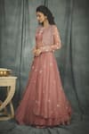 Nikita Vishakha_Pink Organza Hand Embroidered Crochet Work High Neck Pearl Jacket Lehenga Set _Online_at_Aza_Fashions