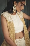 Buy_Nikita Vishakha_White Raw Silk Hand Embroidered Crochet Work Round Pearl Jacket Lehenga Set _Online_at_Aza_Fashions