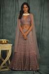 Buy_Nikita Vishakha_Purple Net Crochet , Pearl Halter Neck Hand Lehenga Set_at_Aza_Fashions
