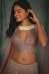 Buy_Nikita Vishakha_Purple Net Crochet , Pearl Halter Neck Hand Lehenga Set_Online_at_Aza_Fashions