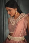 Buy_Nikita Vishakha_Pink Organza Hand Embroidered Crochet Work V Neck Pre-draped Saree With Blouse _Online_at_Aza_Fashions