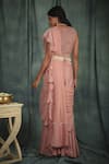 Shop_Nikita Vishakha_Pink Organza Crochet , Pearl V Neck Pre-draped Saree With Blouse _at_Aza_Fashions
