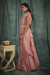 Nikita Vishakha_Pink Organza Crochet , Pearl V Neck Pre-draped Saree With Blouse _Online_at_Aza_Fashions