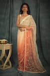 Buy_Nikita Vishakha_Orange Silk Organza Hand Embroidered Crochet Work Pearl Sheer Saree With Blouse _at_Aza_Fashions