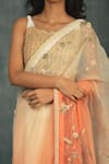 Shop_Nikita Vishakha_Orange Silk Organza Hand Embroidered Crochet Work Pearl Sheer Saree With Blouse _Online_at_Aza_Fashions