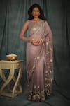 Buy_Nikita Vishakha_Purple Silk Organza Hand Embroidered Crochet Work Pearl Sheer Saree With Blouse _at_Aza_Fashions