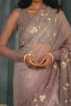 Buy_Nikita Vishakha_Purple Silk Organza Hand Embroidered Crochet Work Pearl Sheer Saree With Blouse _Online_at_Aza_Fashions