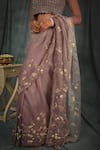 Shop_Nikita Vishakha_Purple Silk Organza Hand Embroidered Crochet Work Pearl Sheer Saree With Blouse _Online_at_Aza_Fashions