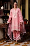 Buy_Enaarah_Pink Cotton Embroidered Thread Work Cherry Blossom Kurta And Pant Set  _at_Aza_Fashions