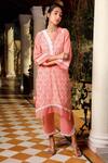 Buy_Enaarah_Pink Cotton Floral Embroidered Kurta And Pant Set_at_Aza_Fashions