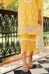 Enaarah_Yellow Embroidered Thread Work V Dandelion Cotton Kurta And Pant Set  _Online_at_Aza_Fashions