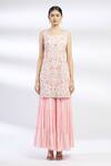 Chamee And Palak_Pink Blended Georgette Embroidered Kurta Sharara Set _Online_at_Aza_Fashions